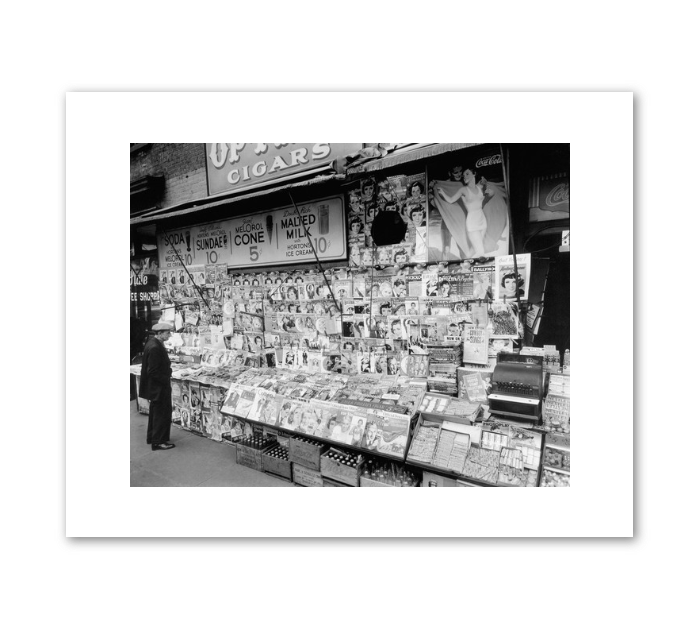 Berenice Abbott, Newsstand, 32nd Street and Third Avenue, Manhattan, 1935, Fine Art Prints in various sizes by Museums.Co