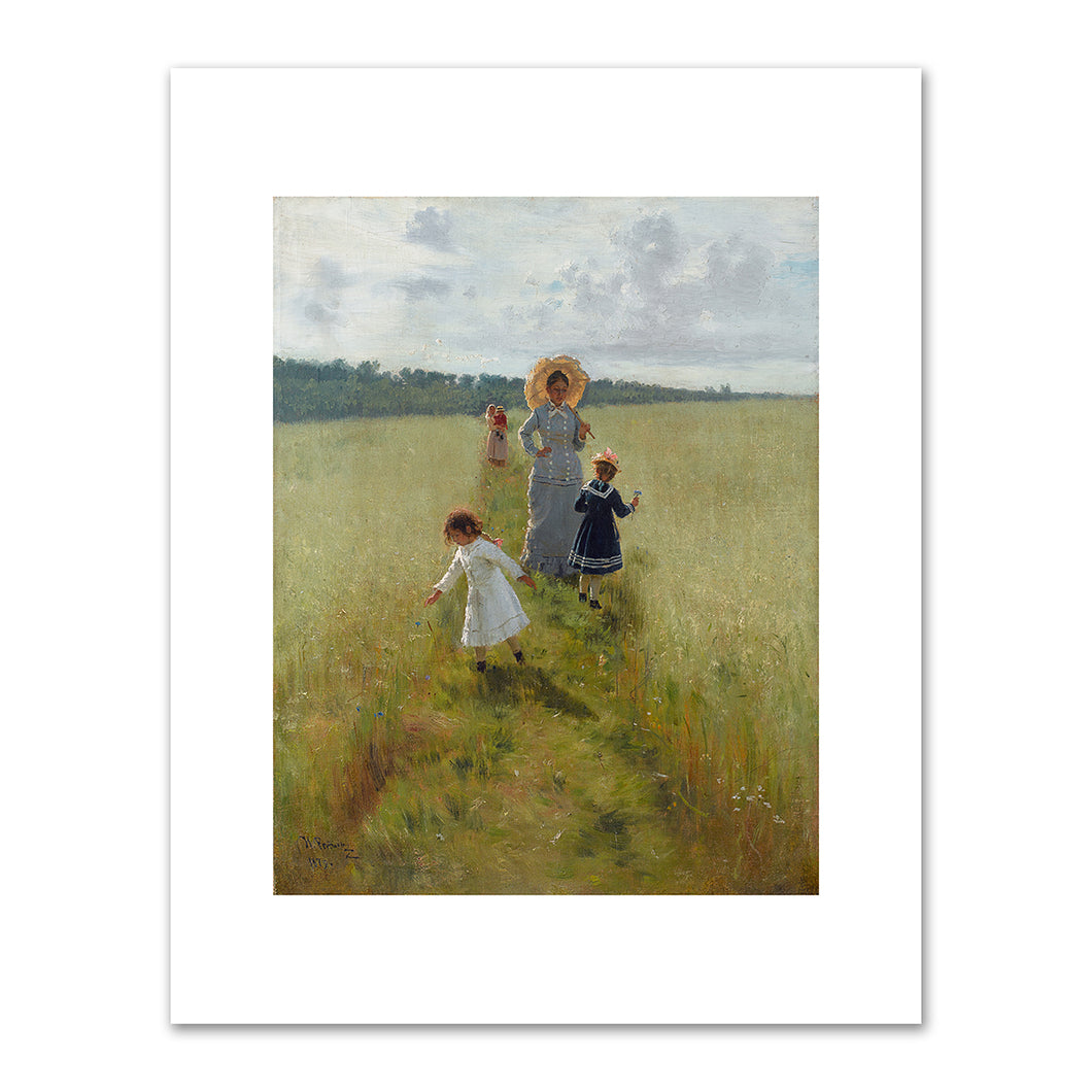 Ilja Repin, Along the Field Boundary: Vera Repina Is Walking along the Boundary with Her Children, 1879, State Tretyakov Gallery, Moscow. Fine Art Prints in various sizes by Museums.Co