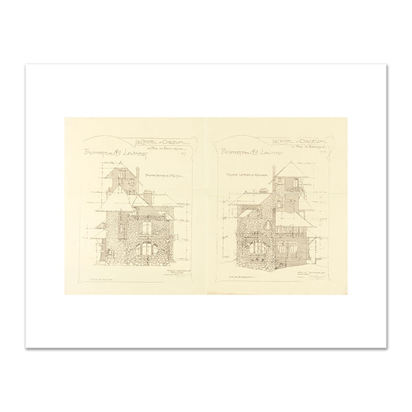 Hector Guimard, Drawing, Elevations, Right and Left Lateral Façades, Castel d'Orgeval, Parc Beausejour, near Paris, no. 9, 1904, Cooper Hewitt, Smithsonian Design Museum. Fine Art Prints in various sizes by Museums.Co. Hector Guimard: Art Nouveau to Modernism