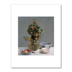 Henri Theodore Fantin-Latour, Still Life with Vase of Hawthorn, Bowl of Cherries, Japanese Bowl, and Cup and Saucer, 1872, Dallas Museum of Art. Fine Art Prints in various sizes by Museums.Co