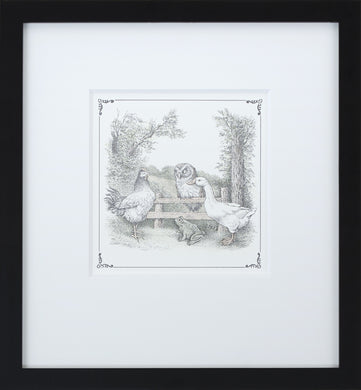 Owl on Fence by Maurice Sendak Vintage Print Framed in Black - Special Edition, by Museums.Co