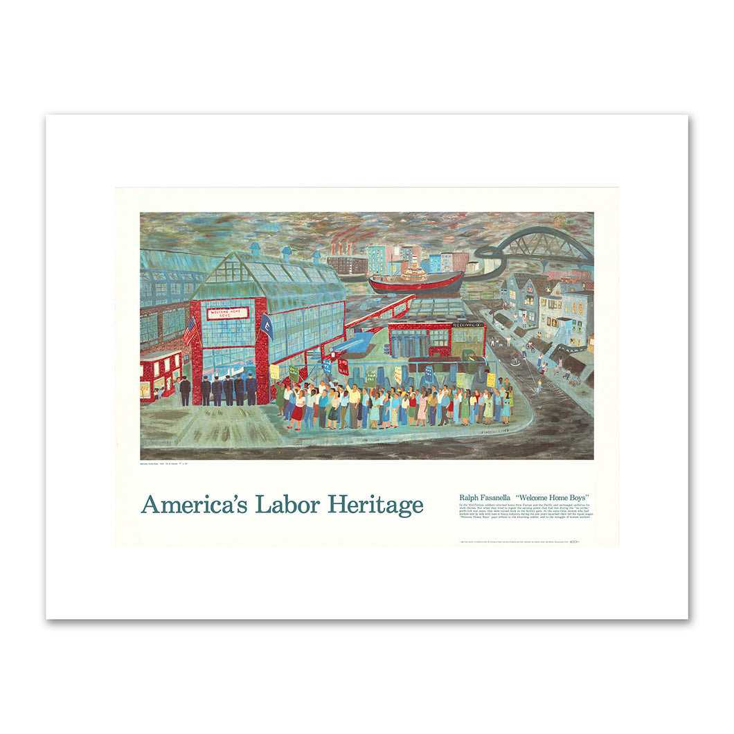 America's Labor Heritage: Welcome Home Boys Poster featuring the artwork by Ralph Fasanella, Welcome Home Boys, 1953. Sales of pre-printed posters fulfilled by Museums.Co