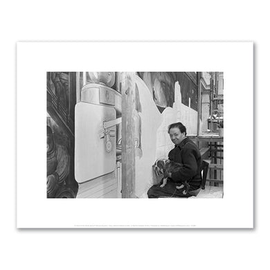 photographer unknown, Diego Rivera posing with a dog while working on the North Wall of his Detroit Industry murals at the DIA, 1932, Detroit Institute of Arts, © Detroit Institute of Arts. Fine Art Prints in various sizes by Museums.Co