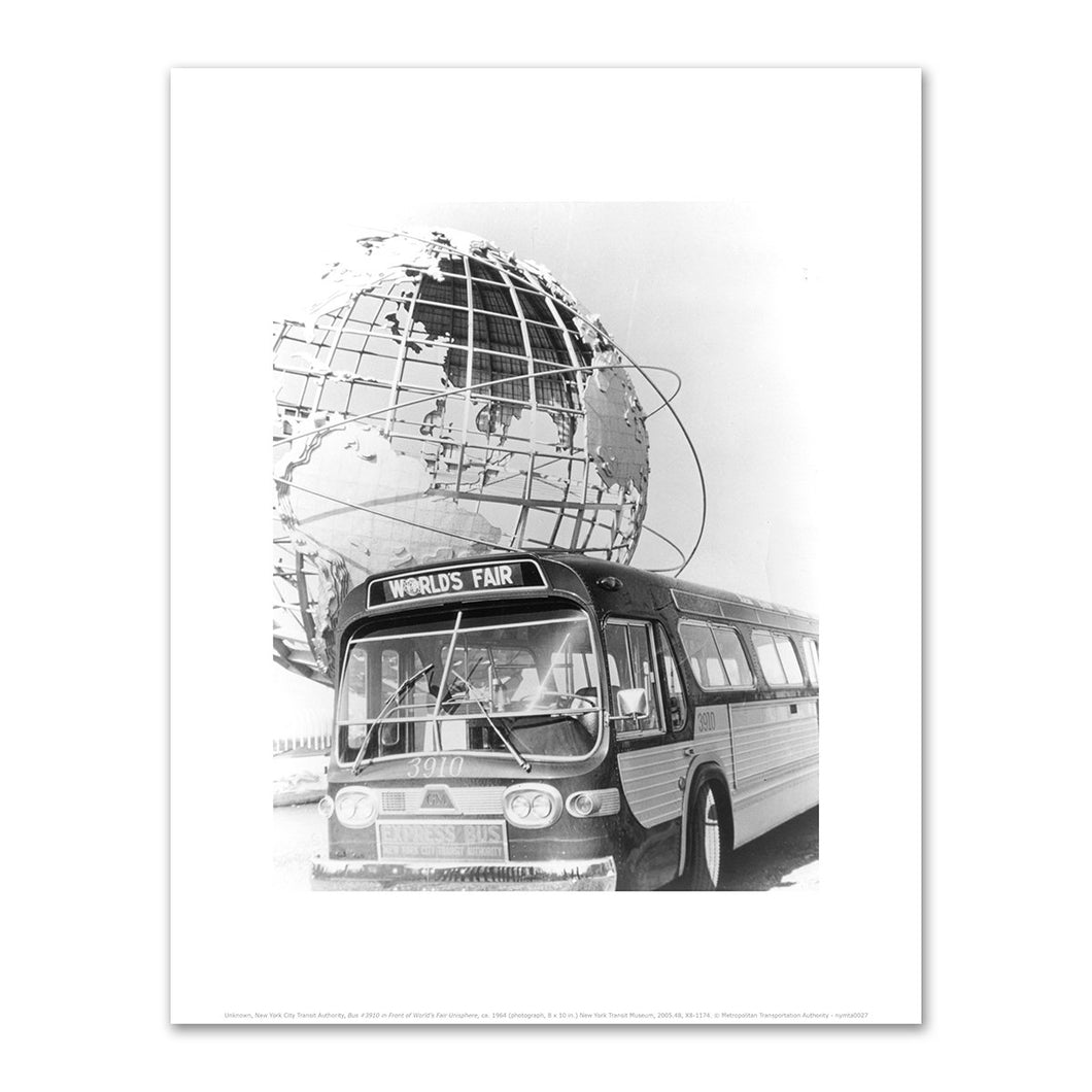 Unknown, New York City Transit Authority, Bus #3910 in Front of World's Fair Unisphere, ca. 1964, Fine Art Prints in various sizes by Museums.Co
