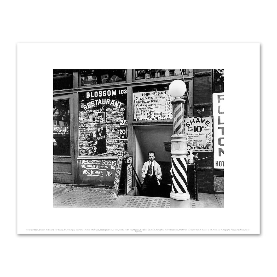 Berenice Abbott, Blossom Restaurant, 103 Bowery, Manhattan, Fine Art Prints in various sizes by Museums.Co