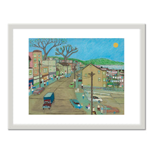 Ralph Fasanella, Main Street: Dobbs Ferry, 1985, Collection of Marc Fasanella. © Estate of Ralph Fasanella. Art Prints with white frame in various sizes by Museums.Co