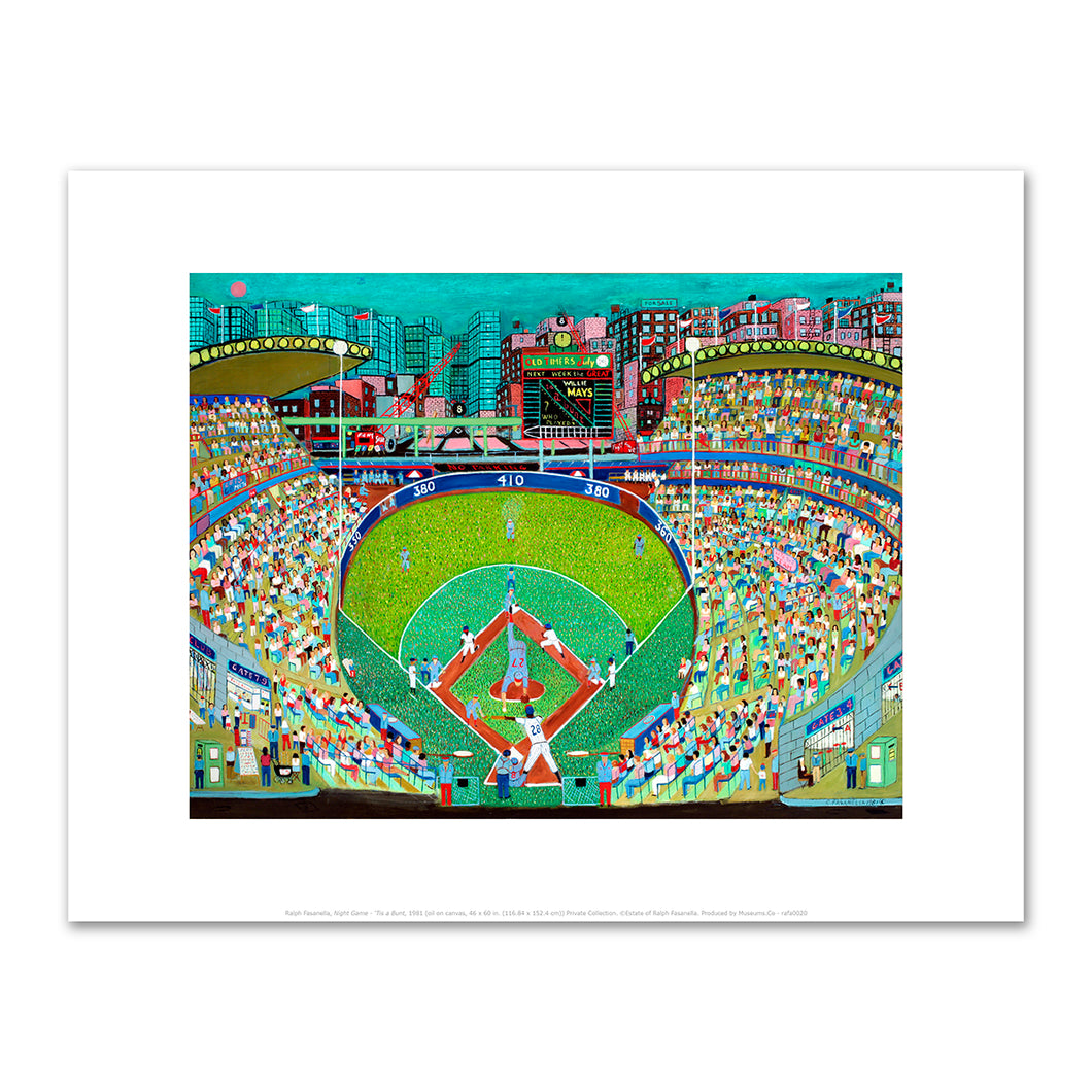 Ralph Fasanella, Night Game - 'Tis a Bunt, 1981, Private Collection, © Estate of Ralph Fasanella. Fine Art Prints in various sizes by Museums.Co